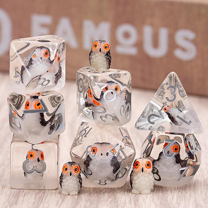 DND Resin Dice Set, Polyhedral D&D D and D Dice Inclusion Dice for Dungeons and Dragons MTG RPG (Owl)