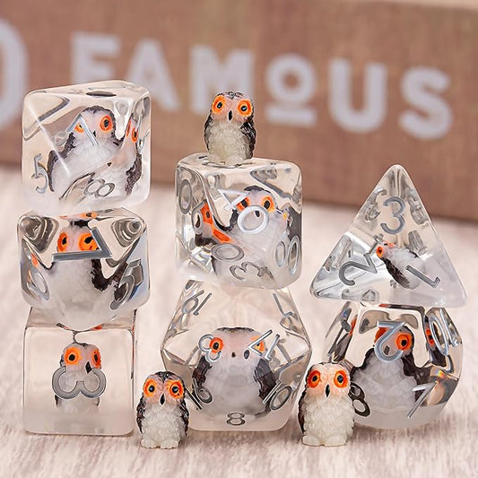 DND Resin Dice Set, Polyhedral D&D D and D Dice Inclusion Dice for Dungeons and Dragons MTG RPG (Owl)