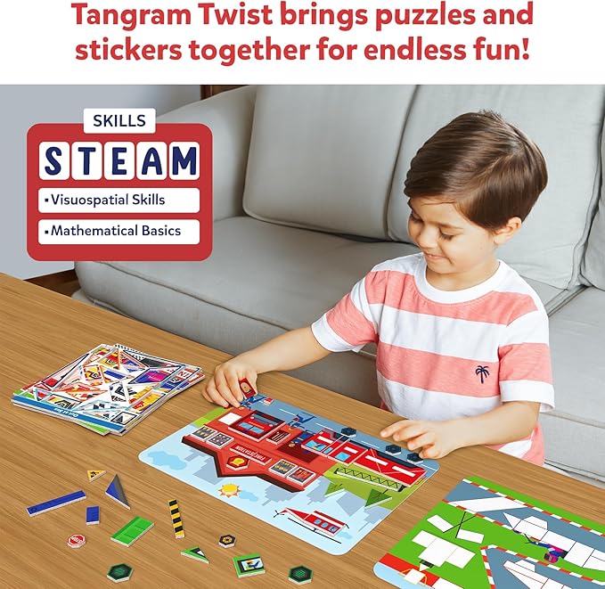 Skillmatics Tangram Sticker Puzzles - Educational Art & Craft Activity with 150+ Foam Tangram Stickers, Creative Toys & Games for Boys & Girls Ages 4, 5, 6, 7