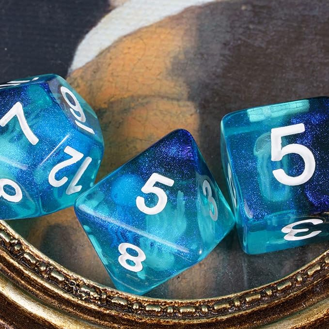 UDIXI D&D Polyhedral Dice Set, 7PCS Resin DND Dice Set Glow in Dark Dice for Dungeons and Dragons RPG and Other Tabletop Games, d and d (Jellyfish)