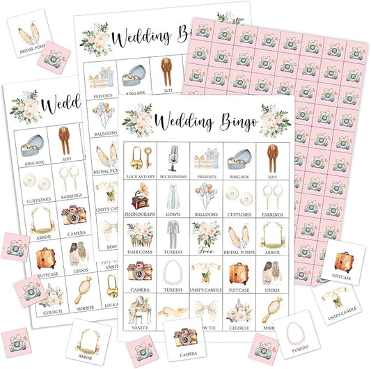 Wedding Party Bingo Card Set - 24 Players, Engagement Party Activities for Family Friends, Bridal Shower Bingo Game Party Favor Supplies, for Adult Teen -08