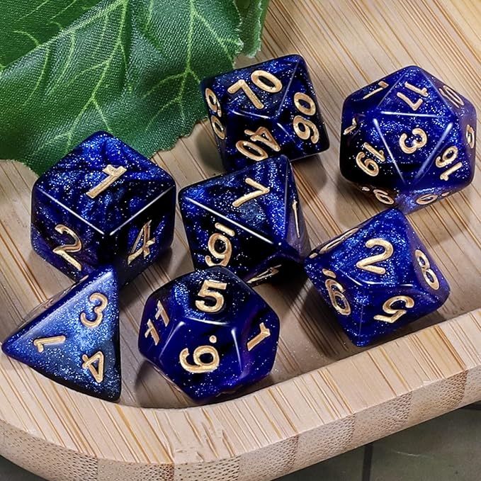 CiaraQ DND Polyhedral Dice Set for Dungeons and Dragons RPG MTG Role Playing Table Games-with 1 Dice Pouch (Dark Blue & Black + Glitter)