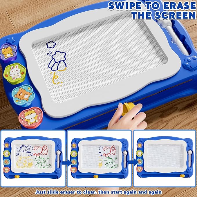 Magnetic Drawing Board Large Doodle Board Toddler Toys for Girls Boys 3 4 5 6 7 Year Old Kids, Montessori Preschool Educational Travel Toys Gifts Etch A Colorful Sketch Magnet Erasable Writing Pad