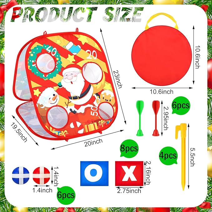 Liliful Christmas 3 in 1 Bean Bag Toss Game Set Christmas Party Games for Families Collapsible Cornhole and Dart Board Yard Outdoor Indoor Games for Boys and Girls Toys Xmas Activities Party Favors