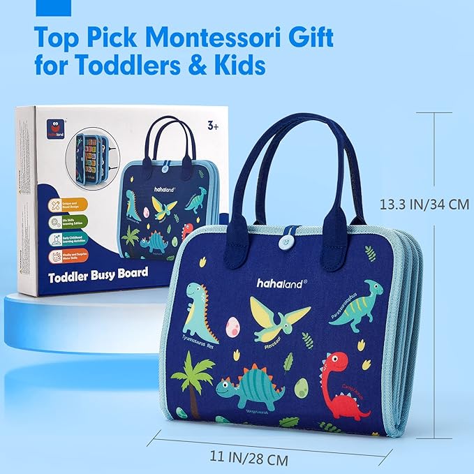 hahaland Busy Board for 1 Year Old - Montessori Toys for 2 Year Old Boy Birthday Gift - Preschool Learning Activities Toddlers Boy Toys 2-3 with Life Skills,Alphabet,Number,Shape,Color,Animal,Weather
