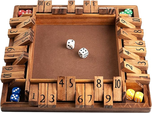Wooden 1-4 Player Shut The Box Game Classic Dice Board Game for Kid & Adult