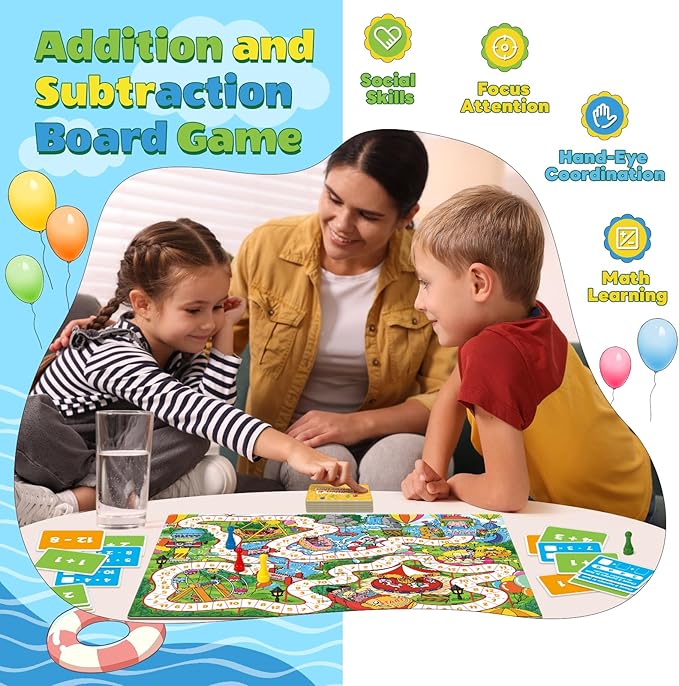 Addition and Subtraction Math Games for Kids,Addition & Subtraction,Educational Learning Board Games for Boys and Girls Ages 5 6 7 8,Classroom Travel Indoor Outdoor Family Games