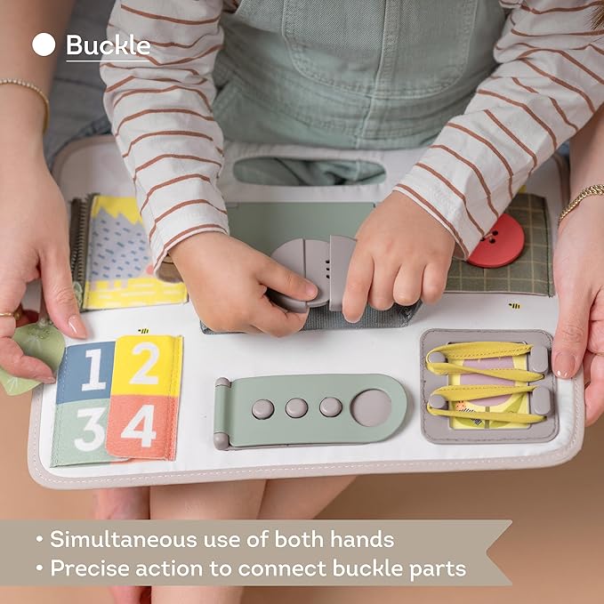 Busy Board for Toddlers, Montessori Toy for 18 Months & up with 10 Educational Toddler Activities to Develop Fine Motor & Problem Solving Skills Learning Sensory Board Travel Toy Non-Toxic.