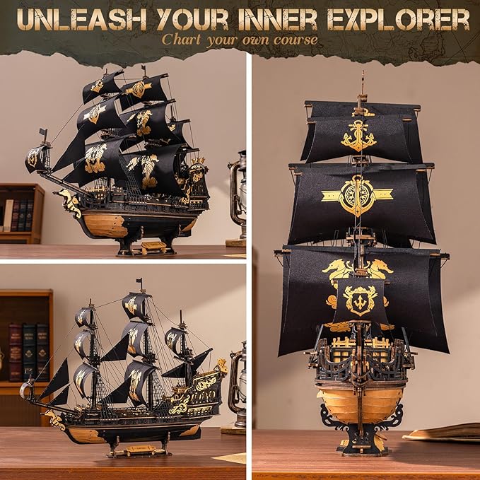 ROKR 3D Wooden Puzzles for Adults,Seahorse Barque Model kit, 603 Piece 3D Puzzles for Adults&Teens,Ideal Gift for Boys and Men