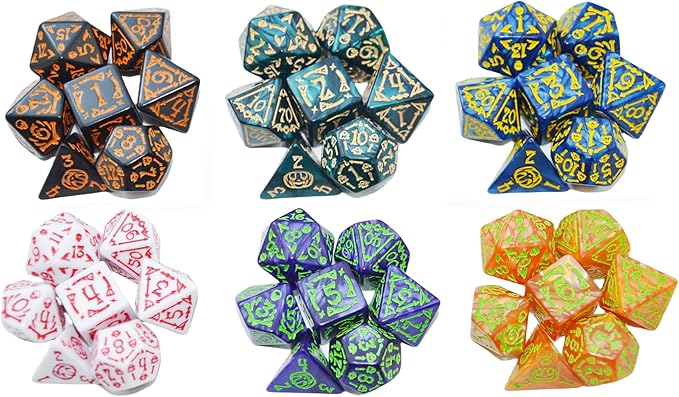 SmartDealsPro Double-Colors Polyhedral Dice Sets with Pouches for D&D DND RPG MTG Dungeon and Dragons Table Board Roll Playing Games D4 D6 D8 D10 D% D12 D20 (6-Color Retro Sets)