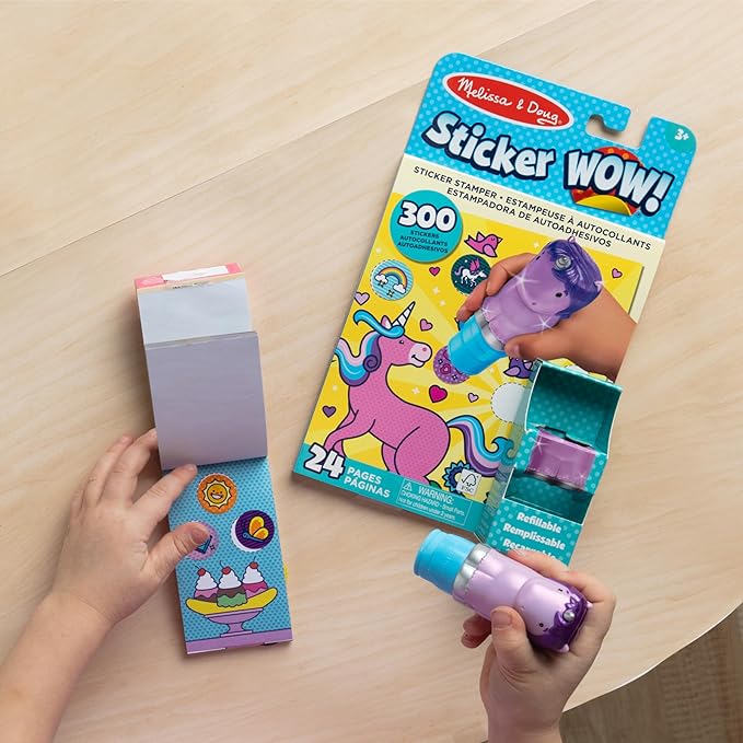 Melissa & Doug Sticker Wow!™ Purple Unicorn Bundle: 24-Page Activity Pad, Stamper, 500 Stickers, Arts and Crafts Fidget Toy Collectible Character