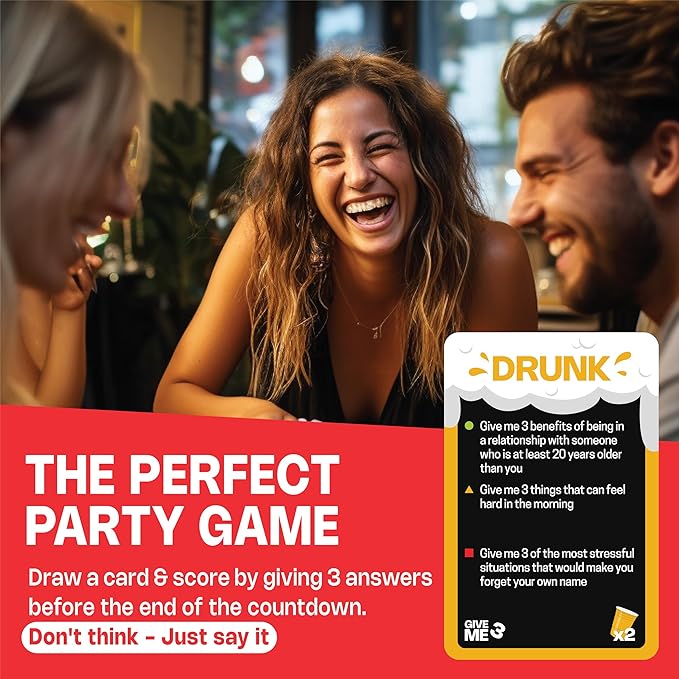 GIVE ME 3 Card Game - Hilarious Adult Drinking Games | 2+ Players | 10 Second Rule