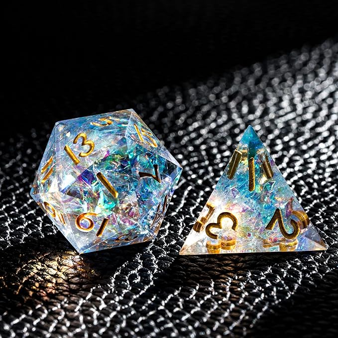 7PCS DND Dice Set,Transparent Sharp Edge Dice Set D&D RPG Polyhedral Die,for Dungeons and Dragons TTRPG Games Roleplaying Games Pathfinder,with Gift Box(Blue and Orange)