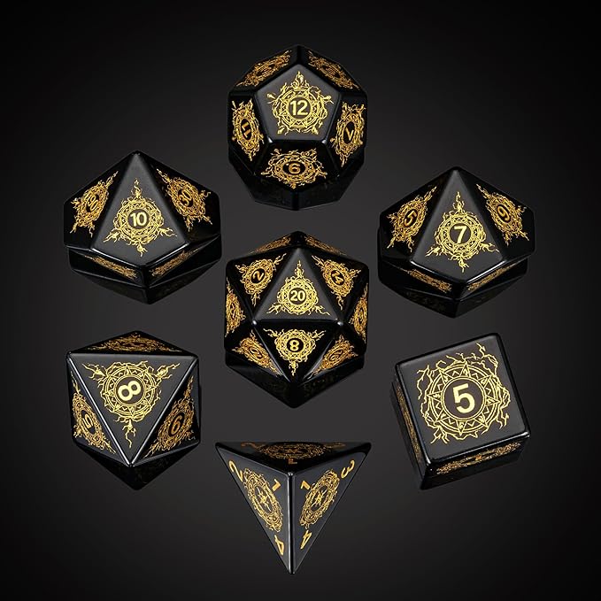 UDIXI Stone D and D Dice Set 7PCS Obsidian Dice D&D with Gift Case for Dungeons and Dragons Tabletop Game