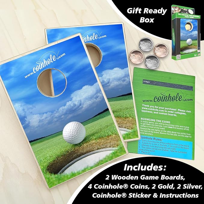 Desktop Coin Bouncing Party Set | Tabletop Cornhole Board | Small Travel Game Includes Coins