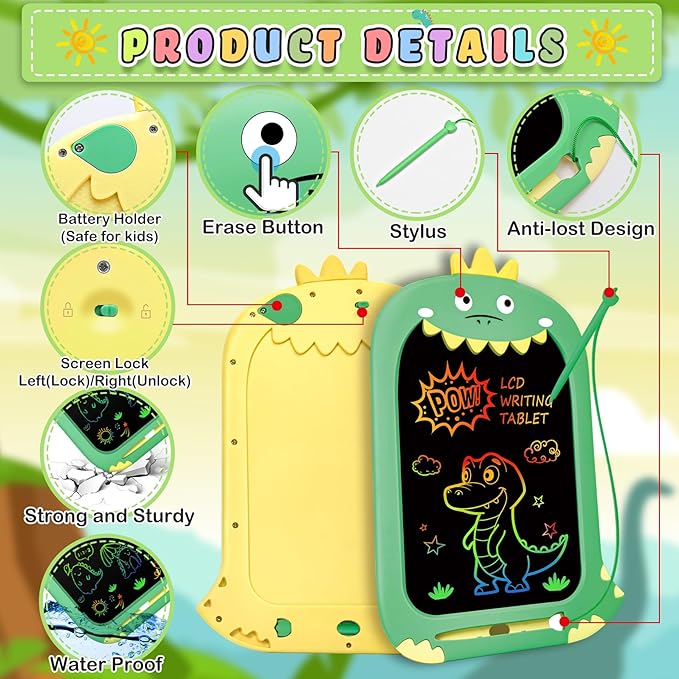 Toddler Toys Age 1-2,10IN Drawing Tablet Doodle Board LCD Writing Tablet for Kids,Learning Toys for 1 2 3 4 5 6 7 8 Year Old Boys Girls Christmas Birthday Gifts,Travel Games Dinosaur Toys for Boys 4-6