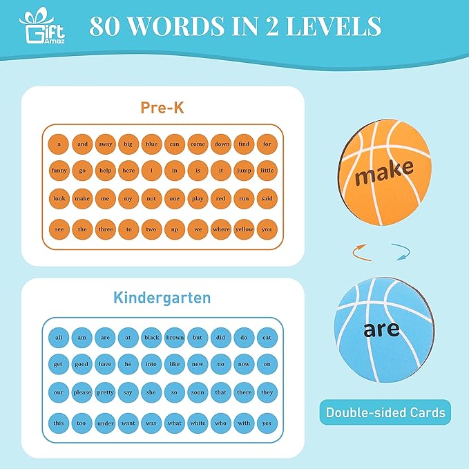 Sight Words Games, Basketball Flash Cards Letters Learning Game, Toddler Classroom Reading Letters Phonic Spelling Toy, Montessori BoxInPlay, Educational Cardboard Birthday Toy for Kid