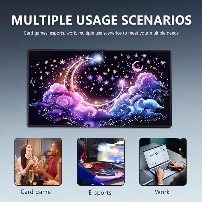MTG Playmat Size 23.6x13.8in with Storage Bags Portable Playmat TCG and Board Game Mat for Cards Rubber Base Slip-Resistant Mousepad Desk Mat (Pink Cloudy Moon,No with Zone)