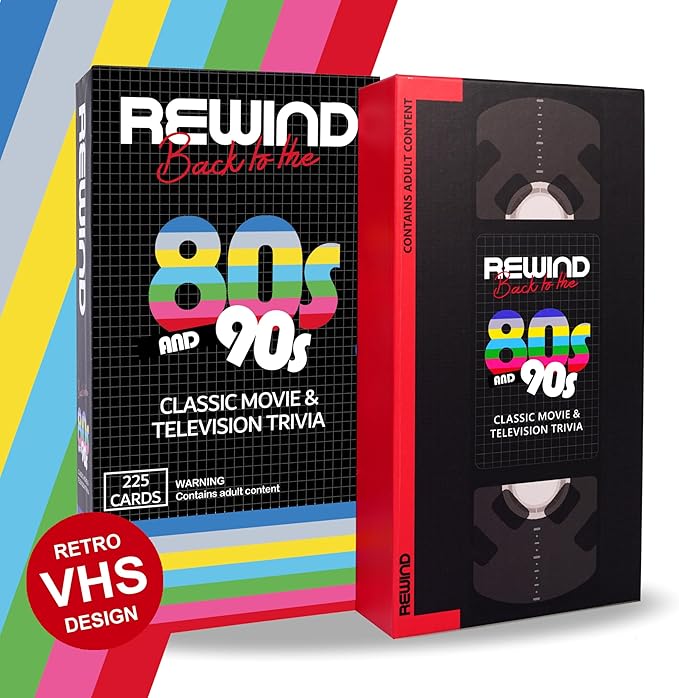 Mojo Games, Rewind - Back to The 80's and 90's Movie and TV Trivia - Nostalgic Pop Culture Card Game for Family and Friends Game Night (Movie & TV Trivia)