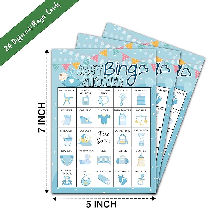Blue Shower Bingo Game, Party Games with 24 Players, Family Activities, Bingo Cards for Party Supplies, Party Favors Gifts for Young Adults - blue06