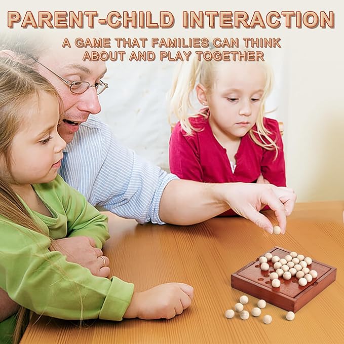Wooden mini Travel Games, Classic Wooden Board Games, Single Player Games, Children's Puzzle Toy, Indoor Party Gathering Tabletop Puzzle Game (Jump All but one)