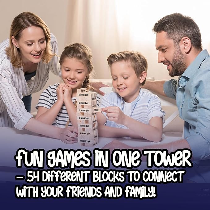 Ice Breaker Tower Questions Tumbling Tower Game - For Everyone - 54 Fun Conversation Starters - Great Family Games For Kids And Adults - Coworkers, Friends, Date Night & Relationship Game Night Fun