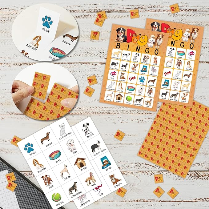 Dog Bingo Cards Game, Bingo Game for Adults Family, Puppy Dog Party Supplies Favor Decoration Bingo Decorations, Dog Lovers Gift, 24 Players Bingo Games -01