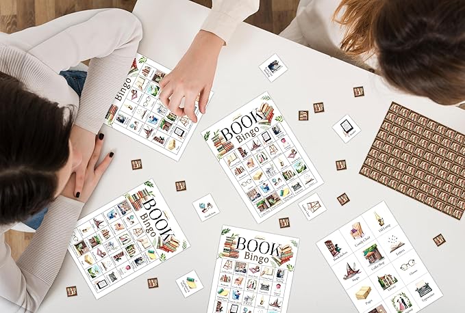 Book Bingo Set - Adults Reading Challenge Game, Bingo Cards, Favors & Decor - 01