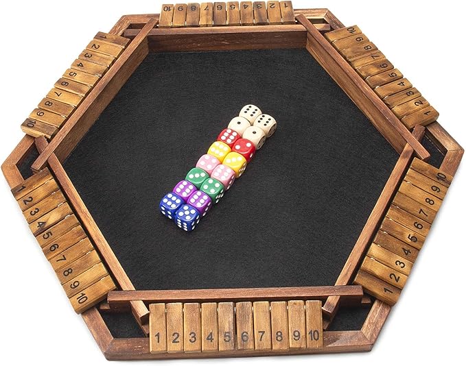 AMEROUS Upgraded 1-6 Players Shut The Box Dice Game, Wooden Board Table Math Game with 16 Dice for Kids Adults, Family Classroom Home Party or Pub
