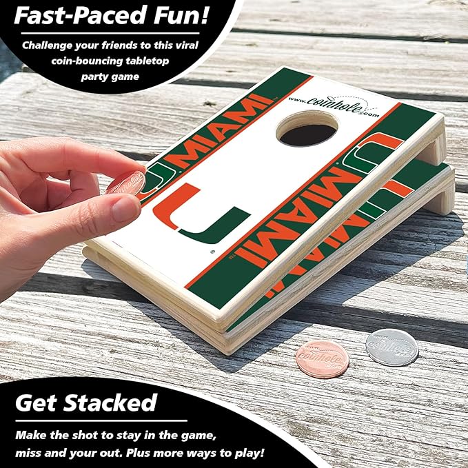 Tabletop Cornhole Game Set | Officially Licensed College Mini Football Cornhole Board Game | Includes Coins