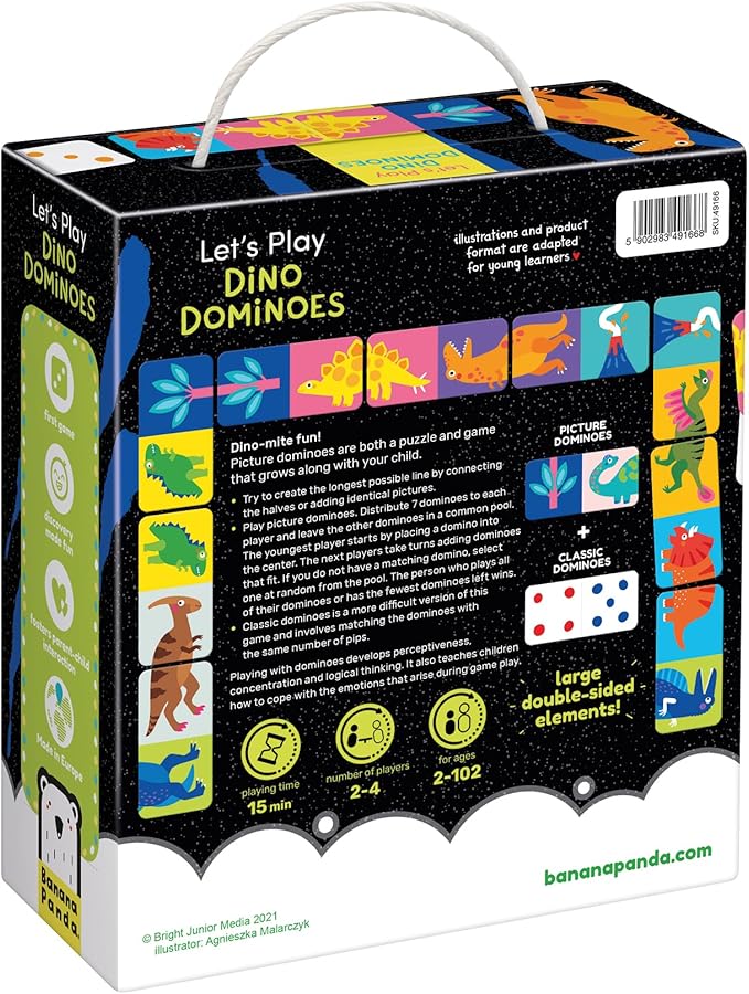 Banana Panda Let’s Play Dino Dominoes Game for Kids - Includes 28 Double-Sided Dinosaur Pieces with 2 Ways to Play, for Ages 2 Years and up