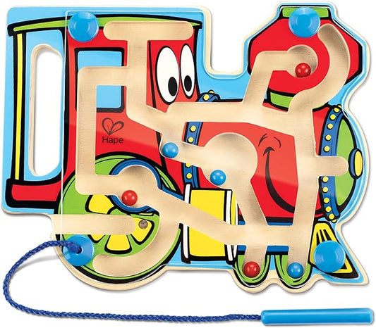 Hape Wooden Magnetic Maze Puzzle Choo Choo Tracks| Learning and Development Puzzle with Magnetic Wand for Toddlers