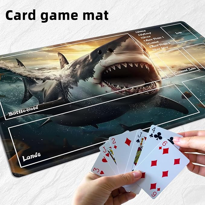 for MTG Playmat with Zones Storage Bag,for TCG Playmat and Playing Card Mat for Magic Board Games, Shark Non Slip Stitched Edges Game Mat, Rollable Foldable Card Playmats