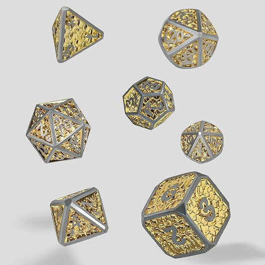 Metal DND Dice Set,Colorful Dragon Scales DND Dice 7-Pcs Metal Polyhedral Dice Set for Dungeons and Dragons RPG MTG Table Games(Silver-Gold)