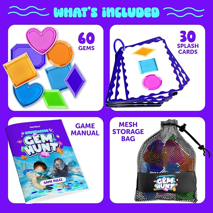 Dan&Darci Pool Gem Hunt Diving Game for Kids - Pools Toys for Kid Ages 6 7 8 9 10 11 12 Year Old - Water Games Swimming Dive Toy - Gifts for Girls, Boy Ages 6-8, 8-12, Summer Fun
