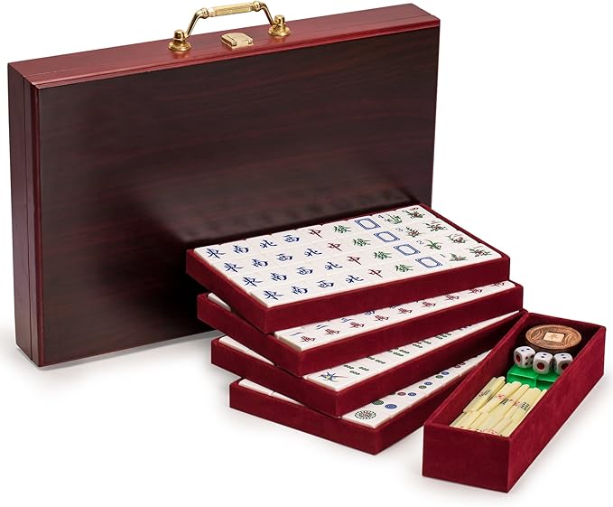 Yellow Mountain Imports Classic Chinese Mahjong Game Set, Emerald with 148 Medium-Size Translucent Green Tiles and Wooden Case