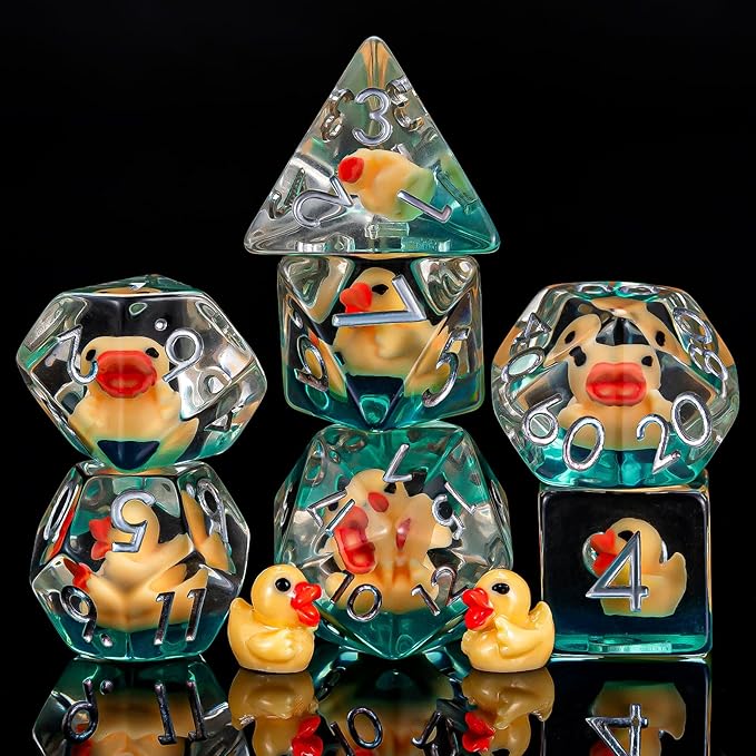 Yellow Duck Resin D&D Dice Set, 7pcs Polyhedral Dice (D4, D6, D8, D10, D12, D20, D%) for Dungeons and Dragons, RPG, MTG