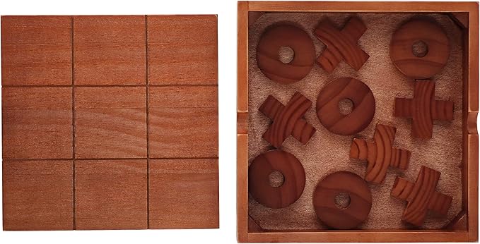 Large Tic Tac Toe Game Outdoor Game Table - 8.6 x 8.6in Wooden Table Top Games with Hiding Box