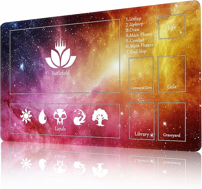 MTG Playmat Stitched with Magic Zone Non-Slip Rubber Backing Printing Commander Board Game Desk Mat Duel Mat TCG PTCG Playmat 24x14 inches and Free Storage Bags (Red Starrysky)
