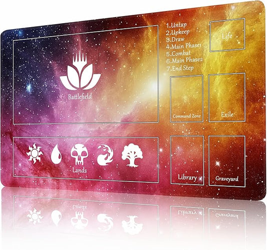 MTG Playmat Stitched with Magic Zone Non-Slip Rubber Backing Printing Commander Board Game Desk Mat Duel Mat TCG PTCG Playmat 24x14 inches and Free Storage Bags (Red Starrysky)