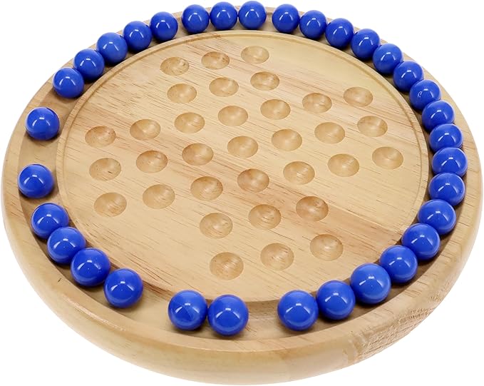 WE Games Solid Wood Marble Solitaire Game, Blue Glass Marbles Game, Marble Board Game, Wooden Games, Table Games, Home Decor, Marble Game Great for Living Room Decor, Birthday Gifts, Coffee Table Game