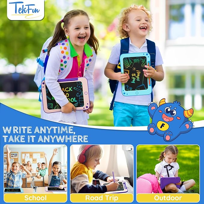 TEKFUN 8.5-Inch LCD Writing Tablet for Kids - Doodle Board with Stickers, Drawing Tablet Gift for 3-6 Year Old Girls and Boys (Purple)