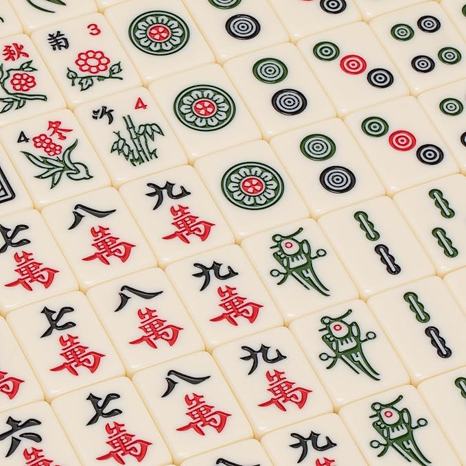 Yellow Mountain Imports Chinese Mahjong Set, Classic Ivory with 146 Ivory Colored Small Tiles, Vinyl Case, Wind Indicator and Dice - for Chinese Style Gameplay Only [經典象牙」中國麻將]