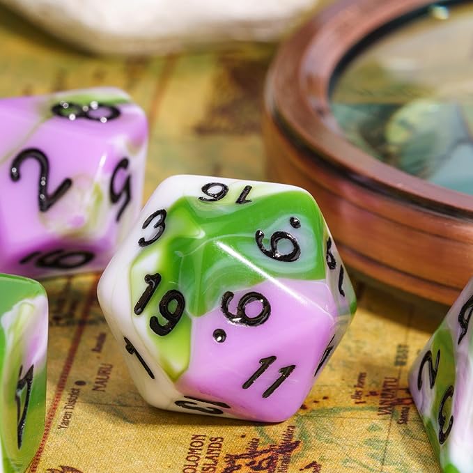 7-Die DND Dice Set Polyhedral Dice Set with a Leather Dice Bag, D&D Dice Set for Dungeons and Dragons, RPG, MTG Table Games (Tricolor GPW)