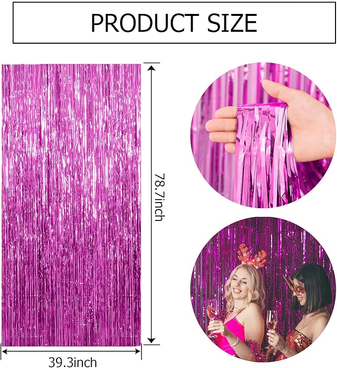 10 Pack Hot Pink Party Backdrop Birthday Decorations Tinsel Curtain Party Streamers Foil Fringe Backdrop Christmas Bachelorette Graduation Fiesta Party Decorations Hot Pink Photo Booth Backdrop
