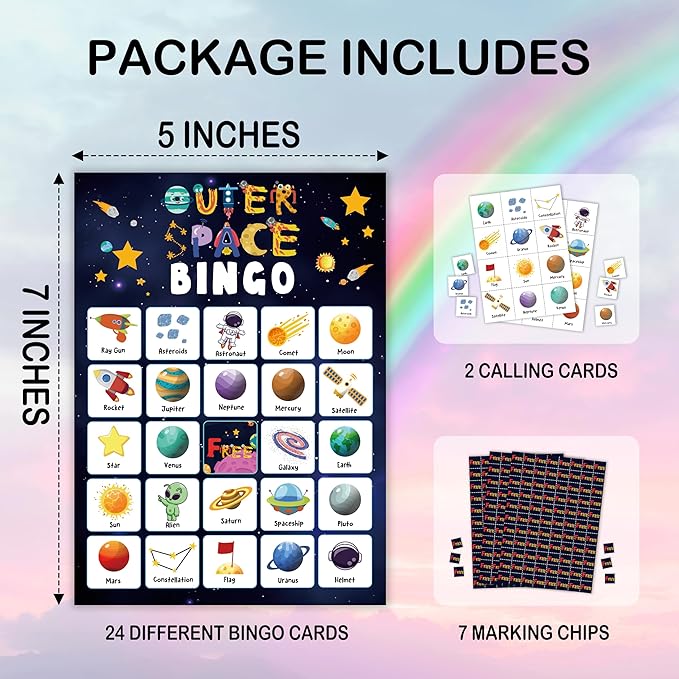 Outer Space Party Bingo Card, Solar System Birthday Bingo Game for Adults Family Friends, Astronomy Games Set for Birthday Party, Holiday Games for 24 Players -04