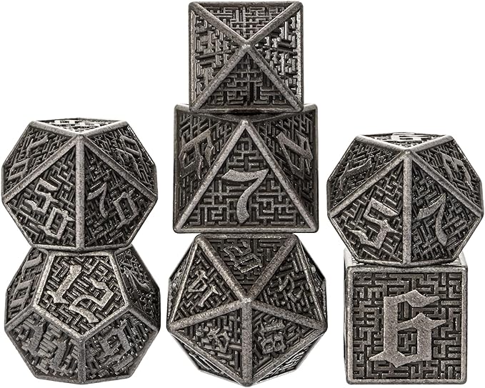 UDIXI Metal Dice DND Dice Set 7PCS Maze Carved D&D Polyhedral Dice for Dungeons and Dragons Role Playing Games and Other Tabletop Dice Games
