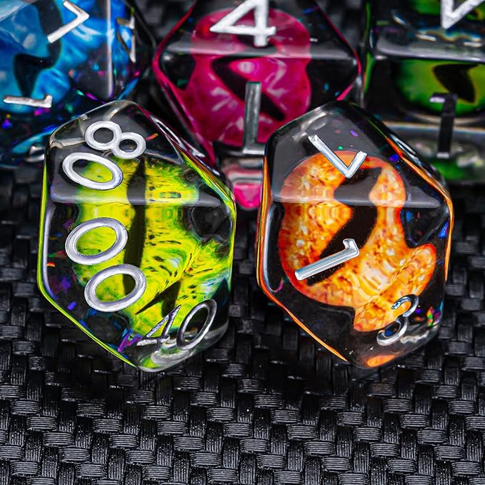 DND Resin Eyes Dice Set, Red D&D Polyhedral Dice for Dungeons and Dragons RPG, MTG Role Playing Games D and D Dice 7pc D20 D12 D10 D8 D6 D4