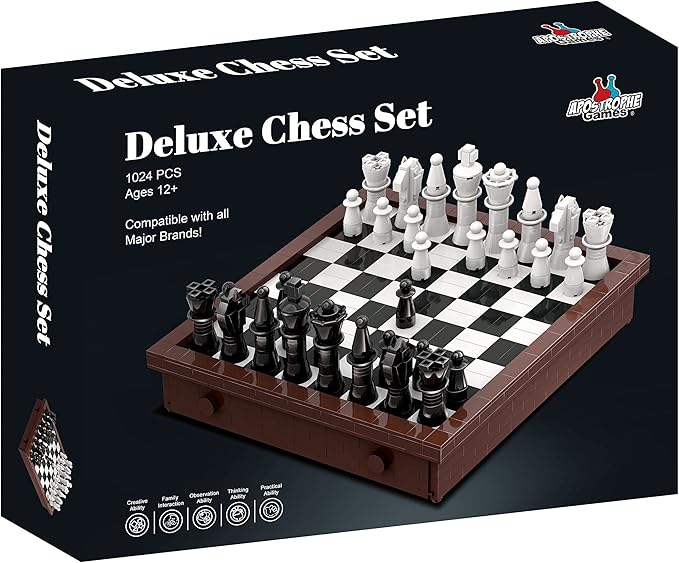 Building Block Chess Set - 1,024 Pcs Build Your Own Chess - Game Pieces & Board, Compatible with The Major Brand of Building Blocks