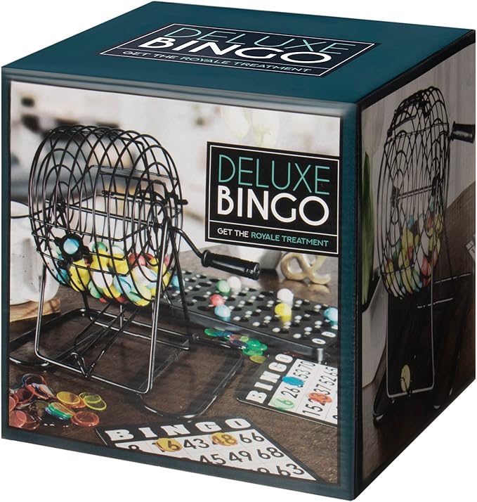 Royal Bingo Supplies Deluxe Bingo Game + Free Expansion Set 50 Premium Cards, 300 Vibrant Chips, 75 Calling Balls, 6” Bingo Cage - Premium Bingo Set for Large Groups and Parties